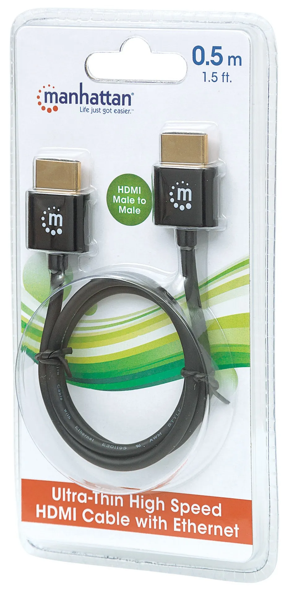 Manhattan Ultradünnes High Speed HDMI-Kabel mit Ethernet-Kanal, HEC, ARC, 3D, 4K, HDMI-Stecker auf HDMI-Stecker, geschirmt, schwarz, 0,5 m – Bild 5