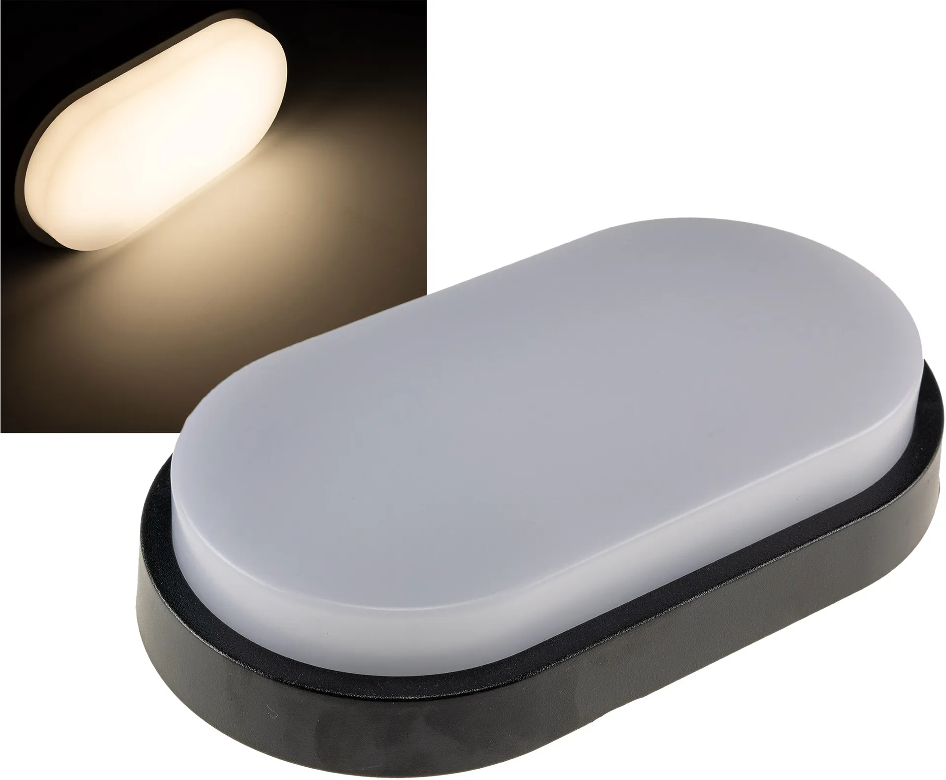 LED Wandleuchte „PALAU“ IP54, 3000K Oval, 10 Watt, 966 Lumen, Anthrazit LED Wandleuchte „PALAU“ IP54, 3000K Oval, 10 Watt, 966 Lumen, Anthrazit