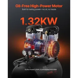 VEVOR-Luftkompressor, 10 Gallonen Stahltank, 2 PS 5,3 CFM@90 PSI ölfreier Luftkompressor und max. 125 PSI Druck, 78 dB ultraleiser tragbarer Kompressor, für Autoreparatur, Reifenbefüllung, Spritzlackierung VEVOR-Luftkompressor, 10 Gallonen Stahltank, 2 PS 5,3 CFM@90 PSI ölfreier Luftkompressor und max. 125 PSI Druck, 78 dB ultraleiser tragbarer Kompressor, für Autoreparatur, Reifenbefüllung, Spritzlackierung