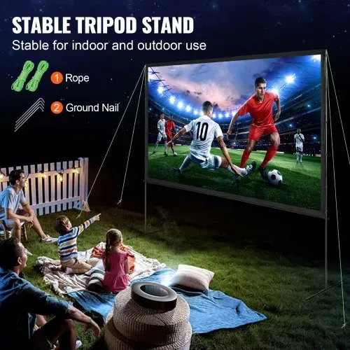 VEVOR Projektion Beamer Leinwand mit Ständer 304,8 cm HD 4K Outdoor Indoor Projektor Screen Schnelles Klappbare Tragbare Filmleinwand 16: 9 für Heimkino, Camping, Freizeitveranstaltungen usw. Schwarz – Bild 3
