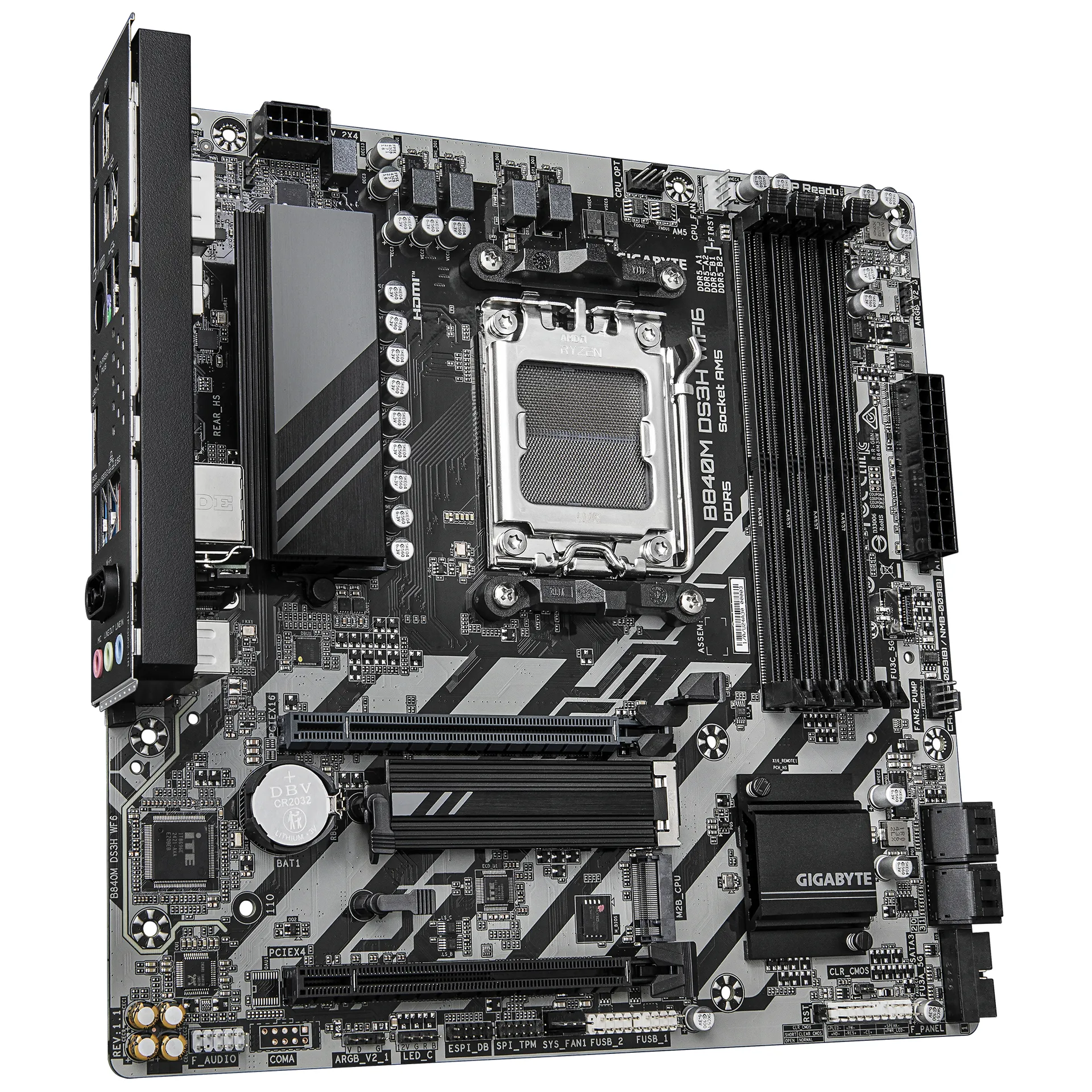 GIGABYTE B840M DS3H WIFI6 Mainboard – AMD Ryzen 9000 Prozessoren, 8+2+2 Phasen VRM, bis zu 8200 MHz DDR5, 2 x PCIe 4.0 M.2, Wi-Fi 6, 2,5 GbE LAN, USB 3.2 Gen 1 – Bild 3