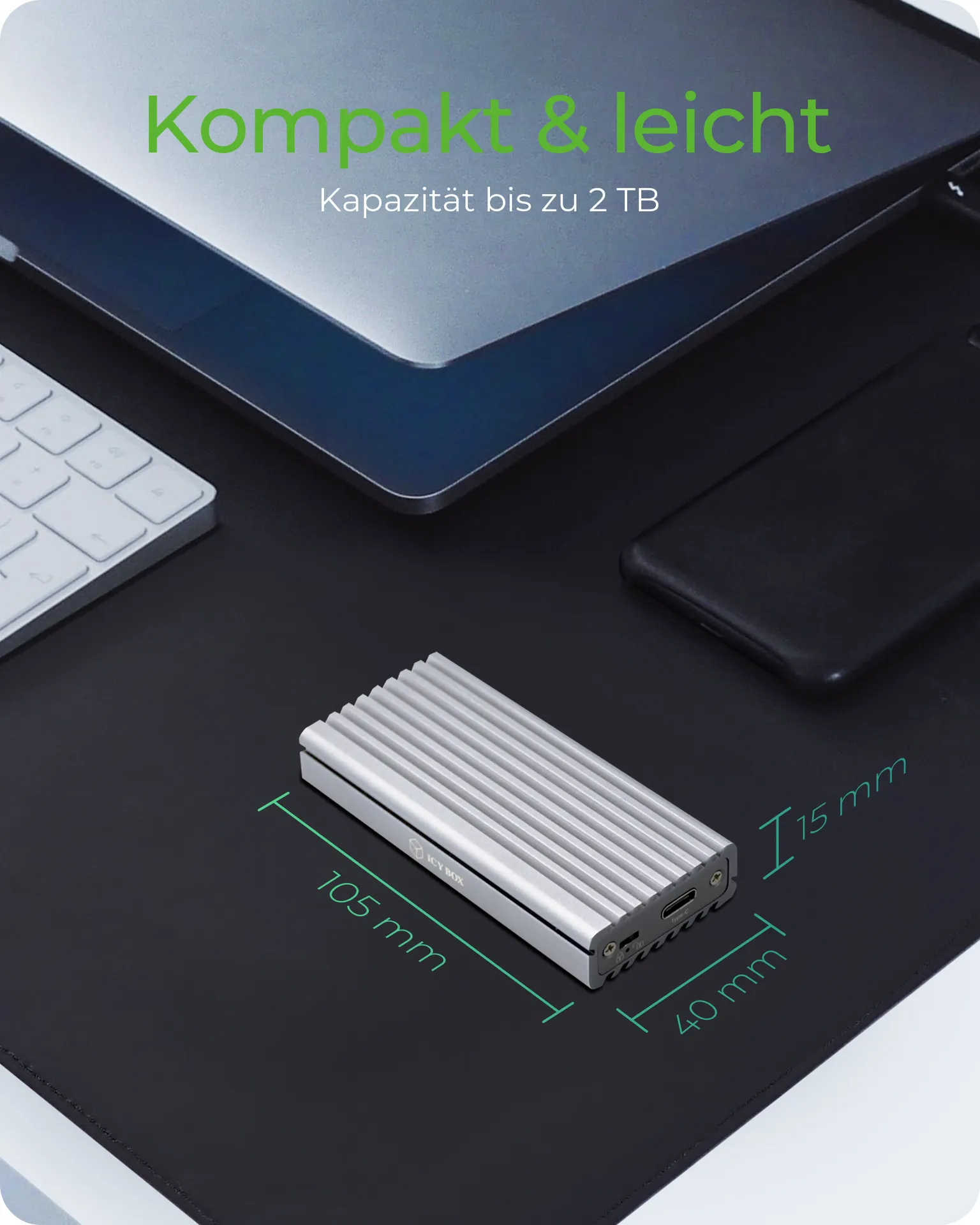 ICY BOX IB-1817Ma-C31, Type-C® USB 3.2 Gen 2 zu PCIe NVMe M.2 2230/2242/2260/2280 SSD Gehäuse mit Schreibschutz – Bild 6