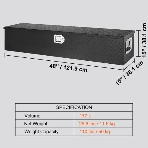 VEVOR 1219 x 381 x 381 mm Werkzeugkasten für Lkw-Ladefläche, Abschließbar 177 L Truckbox Werkzeugbox Aufbewahrungs-Werkzeugkasten, 50 kg Tragfähigkeit Werkzeugkiste Organizer für Wohnmobil, PKW usw. – Bild 6