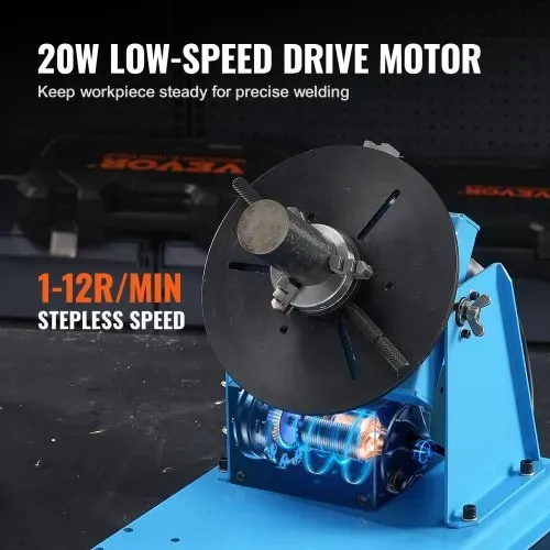 VEVOR Schweißdrehtisch 20 W Schweißpositionierer 1-12 U/min Manipulator 10 kg(Horizontal)/5 kg(vertikal) Drehtisch 0–90° Neigungswinkel K01-63 Dreibackenfutter zum Schneiden, Schleifen, Montieren – Bild 3