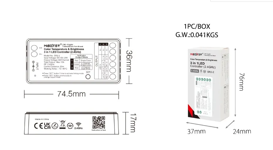 MiBoxer SR2-2 LED Controller 3in1 (Single+CCT(dual white)) DC12/24V 2,4G – Bild 2