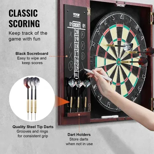 VEVOR Dartboard- und Schrankset Dartboard-Schrank in offizieller Größe, Dartscheibe 45 x 3,8 cm versteckbarer Dartschrank mit Stahlspitzen, komplett mit sämtlichem Zubehör, für Cricket-Spiele – Bild 3