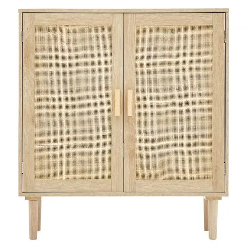 VEVOR Rattanschrank Rattankommode Aufbewahrungsschrank mit 2 magnetischen Türen & verstellbaren Regalen & Griffen, Sideboard-Buffetschrank für Flur Eingangsbereich Wohnzimmer Küche Flur – Bild 9