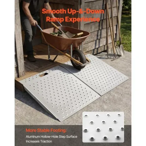 VEVOR 2x Schwellenrampe 750x617mm, 340,2kg Belastbare Rollstuhlrampe für Max. 165mm Höhe, Rutschfeste Auffahrschiene aus Alu, Stabile Auffahrrampe für Rollstuhl Scooter Türschwelle Bordsteine Treppen VEVOR 2x Schwellenrampe 750x617mm, 340,2kg Belastbare Rollstuhlrampe für Max. 165mm Höhe, Rutschfeste Auffahrschiene aus Alu, Stabile Auffahrrampe für Rollstuhl Scooter Türschwelle Bordsteine Treppen