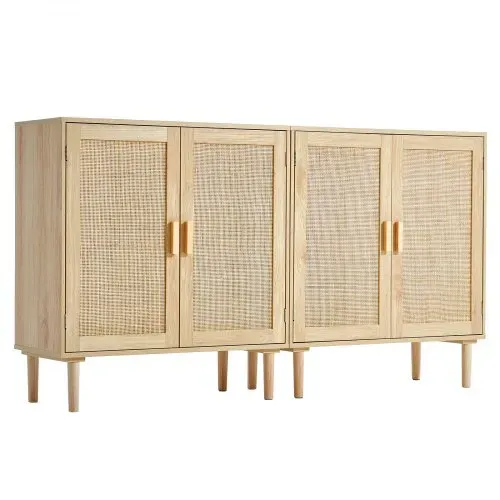 VEVOR Rattanschrank Rattankommode 2 Stk. Aufbewahrungsschrank mit 4 magnetischen Türen, Sideboard Buffetschrank mit verstellbaren Regalen, Ideal für Flur Eingangsbereich Wohnzimmer oder Küche – Bild 8