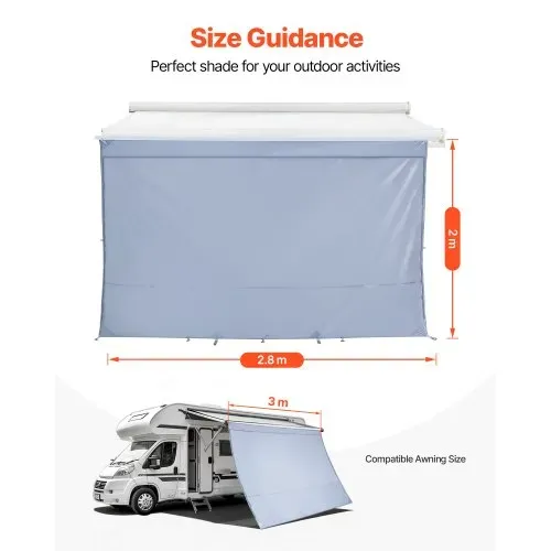 VEVOR Sonnenschutz (2 x 2,8 m) für Markisen (3 m), Markisen-Vorderwand mit UV50+ & Reißverschluss-PU-Bezug & Doppelt Genähtem Polyester-Netzgewebe, Regenschutz für Wohnmobil, Camping & Wohnwagen – Bild 2