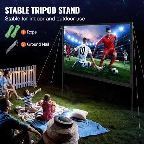 VEVOR Projektion Beamer Leinwand mit Ständer 254 cm HD 4K Outdoor Indoor Projektor Screen Schnelles Klappbare Tragbare Filmleinwand 16: 9 für Heimkino, Camping und Freizeitveranstaltungen Schwarz – Bild 3