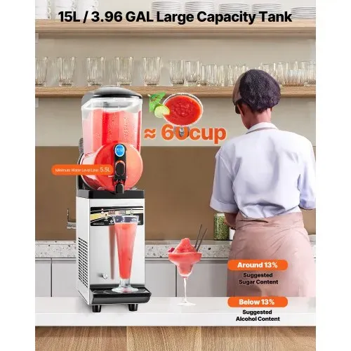 VEVOR kommerzieller Frozen Drink Maker, 15 L Slush-Maschine 60 Tassen Margarita-Smoothie-Maschine aus Edelstahl, Slush-Maker für Zuhause Partys Restaurants Cafés Bars VEVOR kommerzieller Frozen Drink Maker, 15 L Slush-Maschine 60 Tassen Margarita-Smoothie-Maschine aus Edelstahl, Slush-Maker für Zuhause Partys Restaurants Cafés Bars