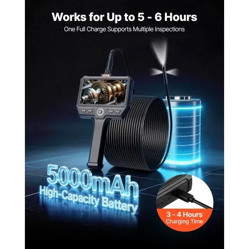 VEVOR Triple Lens Endoskopkamera mit Licht, Inspektionskamera mit 5 Zoll Bildschirm 10 m Kabel & 5000mAh Akku, 8 mm Rohrkamera mit 8X Zoom & IP67, Boroskopkamera mit Handgriff für Auto Rohre Abfluss – Bild 4
