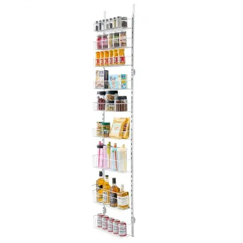 VEVOR Vorratsschrank Speisekammer-Organizer Aufbewahrung über der Tür, 9-stufige Gewürzregale zum Aufhängen aus Stahl, verstellbare Lagerregale für die Wand, für Zuhause Küche Badezimmer, Weiß – Bild 9