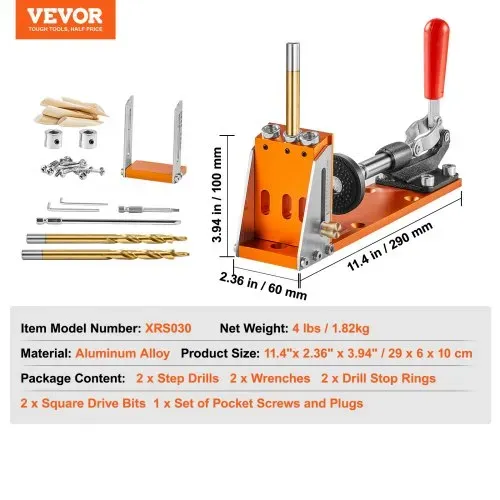 VEVOR Pocket Hole Jig Kit Dreitaschenloch mit Schraubenschlüssel & Vierkantantriebsbits, Dübelhilfe Bohrlehre zum Bohren von Taschenlöchern und Schräglöchern, Bohrhilfe für Holzbearbeitung Alu. – Bild 6