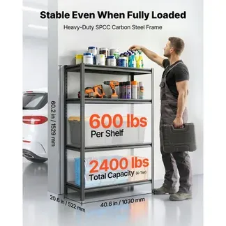 VEVOR Schwerlastregal 1030x522x1529mm, 1088,6kg Belastbares Lagerregal mit Stahlgestell & 4 Verstellbaren Ablagen, Teilbares Steckregal als Werkbank, Flexibles Metallregal für Keller Garage Werkstatt VEVOR Schwerlastregal 1030x522x1529mm, 1088,6kg Belastbares Lagerregal mit Stahlgestell & 4 Verstellbaren Ablagen, Teilbares Steckregal als Werkbank, Flexibles Metallregal für Keller Garage Werkstatt