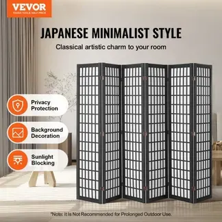 VEVOR Raumteiler 6-tlg. japanischer Sichtschutz Paravent, faltbare Trennwand tragbarer Dekorationsschirm zur Raumtrennung, Raumtrenner geeignet für Büro Restaurant Schlafzimmer (Schwarz) VEVOR Raumteiler 6-tlg. japanischer Sichtschutz Paravent, faltbare Trennwand tragbarer Dekorationsschirm zur Raumtrennung, Raumtrenner geeignet für Büro Restaurant Schlafzimmer (Schwarz)