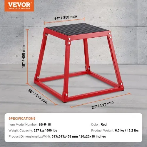 VEVOR Plyometrische Sprungbox, 458 mm Plyo-Box, Plyometrische Plattform Plyobox Rot, Rutschfeste Fitness-Übungs-Step-Up-Box für Heimtraining, Konditions-Krafttraining, Gesäß, Oberschenkel Trainieren – Bild 6