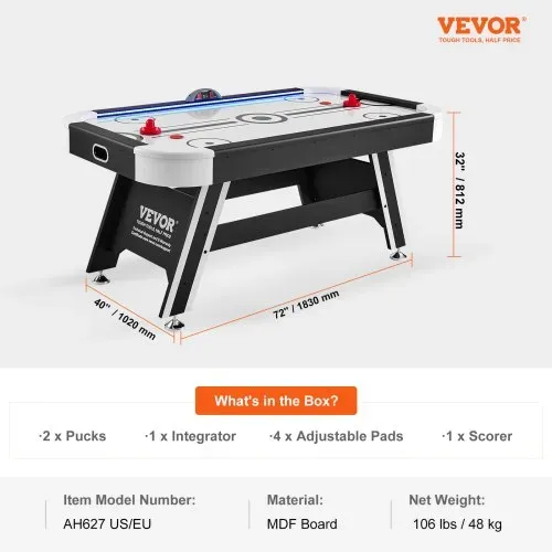 VEVOR Luftbetriebener Hockeytisch für den Innenbereich für Kinder & Erwachsene, LED-Sporthockeyspiel mit 2 Pucks, 2 Schiebern und elektronischem Punktesystem, Arcade-Gaming-Set für Spielzimmer – Bild 6