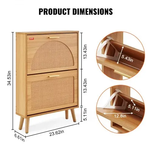 VEVOR Schuhschrank Schmal, Schuhregal Holzfarbe, 600 x 168 x 877 mm Schuhkipper mit 2 Klappen + oberem Staufach, Schuhkommode 36,28 kg Tragfähigkeit, Aufbewahrungsschrank Schuh Massivholz für Flur – Bild 2