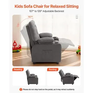 VEVOR Kindersofa mit Getränkehaltern und Seitentaschen, Kindersessel mit 107° bis 126° Verstellbarer Rückenlehne & Atmungsaktivem Polyesterbezug, Liegesofa mit Fußstütze, Geeignet für Kinder (Grau) VEVOR Kindersofa mit Getränkehaltern und Seitentaschen, Kindersessel mit 107° bis 126° Verstellbarer Rückenlehne & Atmungsaktivem Polyesterbezug, Liegesofa mit Fußstütze, Geeignet für Kinder (Grau)