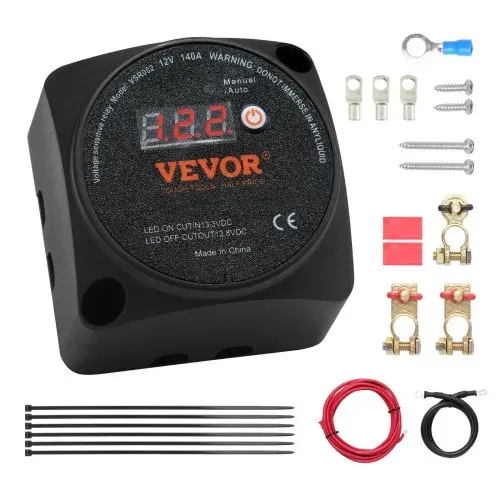 VEVOR Doppelbatterie-Trennrelais, 12 V, 140 A, manueller und automatischer Modus, spannungsempfindliches VSR-Relais mit LCD-Bildschirm, für ATV, UTV, Wohnmobil, Wohnwagen, LKW, Boot, Yacht – Bild 8