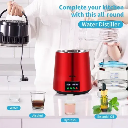 VEVOR Wasser Destillierer 1L / H Haushalt Rotes Wasserdestilliergerät Destilliertes Wasser herstellen 750 W, Doppelter Bildschirm Edelstahl Distilleranlage mit Glaskanne Reinwasser destilieren VEVOR Wasser Destillierer 1L / H Haushalt Rotes Wasserdestilliergerät Destilliertes Wasser herstellen 750 W, Doppelter Bildschirm Edelstahl Distilleranlage mit Glaskanne Reinwasser destilieren