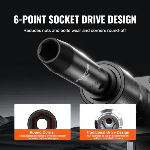 VEVOR 3/8 Zoll Antriebs-Schlagsteckschlüsselsatz 18-teiliger tiefer Steckschlüsselsatz metrisch 8–22 mm, 6 Kant CR-V-Legierungsstahl für Autoreparatur inklusive Aufbewahrungskoffer Schwarz – Bild 3