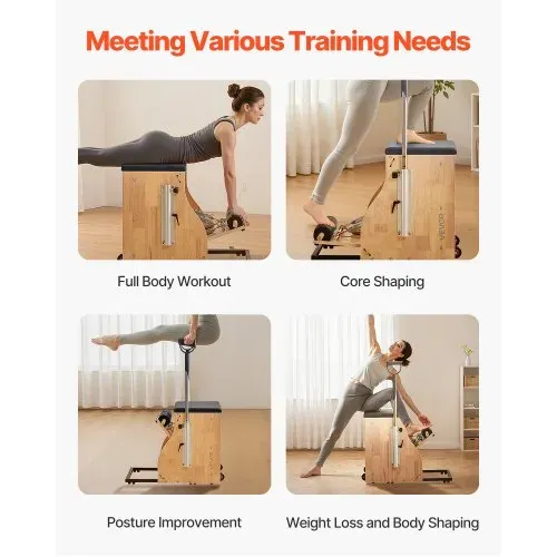VEVOR Pilates-Stuhl, Kombi-Stühle mit geteilten Pedalen und Griffen, Yoga-Fitnesstrainer mit Rahmen aus Gummibaumholz, Trainingsreformer, Pilates-Widerstandstrainingsgerät für Training – Bild 5