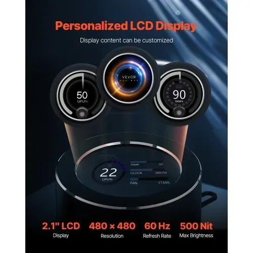 VEVOR CPU-Flüssigkeitskühler, AIO-CPU-Wasserkühler, 3x 120 mm PWN-Lüfter, Pumpe & 53 mm LCD-Display, max. 2200 U/min CPU-Kühlerlüfter, kompatibel mit Intel 115X/1366/2011/1700/1200, AMD AM4/AM5 – Bild 2
