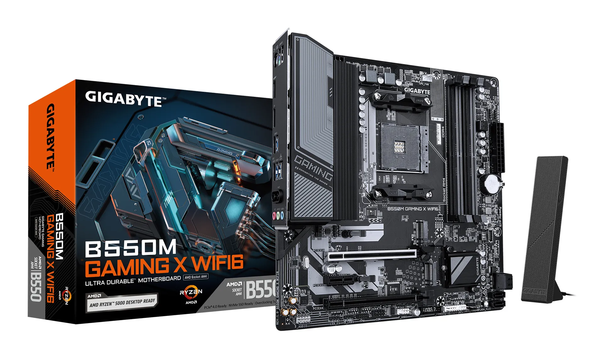 GIGABYTE B550M GAMING X WIFI6 Mainboard – AMD Ryzen 5000 Prozessoren, 5+3 Phasen VRM, bis zu 3200 MHz DDR4, 1x PCIe 4.0 + 1x PCIe 3.0 M.2, Wi-Fi 6, 1 GbE LAN, USB 3.2 Gen 1 GIGABYTE B550M GAMING X WIFI6 Mainboard – AMD Ryzen 5000 Prozessoren, 5+3 Phasen VRM, bis zu 3200 MHz DDR4, 1x PCIe 4.0 + 1x PCIe 3.0 M.2, Wi-Fi 6, 1 GbE LAN, USB 3.2 Gen 1
