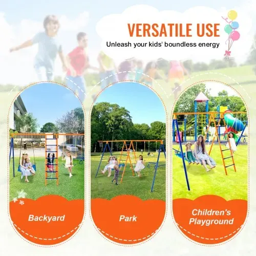 VEVOR Schaukel-Sets für den Garten, 6-in-1-Schaukel-Set mit 2 Schaukeln, Trapezstange, Kletterleiter, Kletternetz und Basketballkorb, 200 kg Tragkraft, robustes Metall-Schaukel-Set für den Außenbereich für Kinder ab 3 Jahren – Bild 5