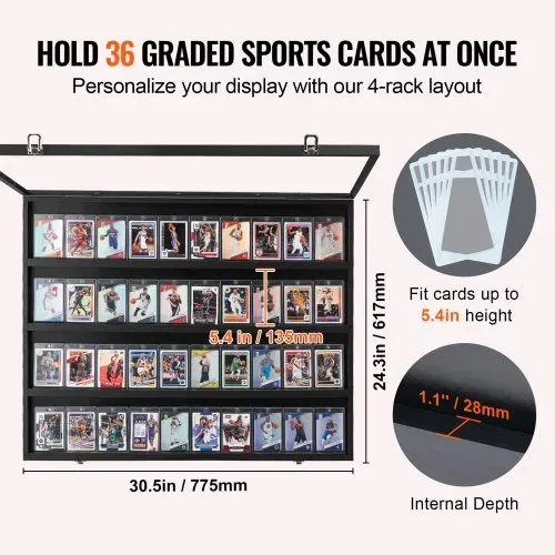 VEVOR Vitrine für Sportkarten in 36 verschiedenen Ausführungen, 77,5x61,7x5,5cm Präsentationsrahmen mit 98 % UV-Schutz PC-Glas abschließbarer Wandschrank für Fußball Basketball Hockey Sammelkarten – Bild 4