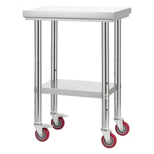 VEVOR Edelstahltisch Arbeitstisch Küchentisch (61 x 45 cm) zur Lebensmittelzubereitung mit Rädern, Zubereitungstisch mit verstellbaren Unterregal für Großküchen Restaurants Hotels Garagen Outdoor – Bild 10
