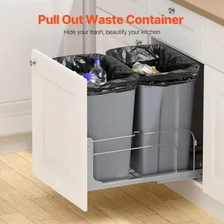 VEVOR ausziehbarer Abfallbehälter (35 Qt x2), doppelter Unterbau-Küchenabfallbehälter, Mülleimer mit Türsatz & Soft-Close-Schieberegler, für Küchenschrank Spüle unter der Theke (grau) VEVOR ausziehbarer Abfallbehälter (35 Qt x2), doppelter Unterbau-Küchenabfallbehälter, Mülleimer mit Türsatz & Soft-Close-Schieberegler, für Küchenschrank Spüle unter der Theke (grau)