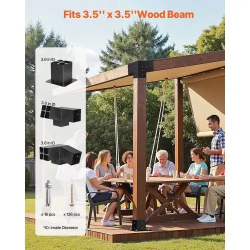 VEVOR Pfosttenverbinder, 3-Wege-Schräghalterung für 92 x 92 mm, Pergola-Halterung aus Karbonstahl mit Schrauben & Pfostensockeln, für Holzpergolen im Freien, Pavillons, Schuppen, 8 Stück VEVOR Pfosttenverbinder, 3-Wege-Schräghalterung für 92 x 92 mm, Pergola-Halterung aus Karbonstahl mit Schrauben & Pfostensockeln, für Holzpergolen im Freien, Pavillons, Schuppen, 8 Stück