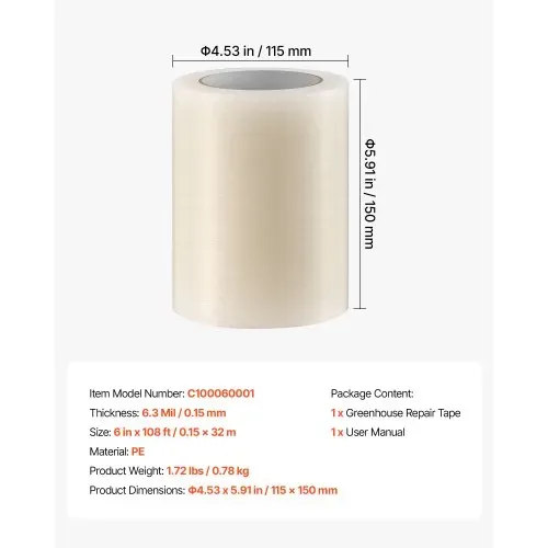 VEVOR Gewächshaus Reparaturband 0,15x32m Folienklebeband 0,15mm Transparent, zum Abdichten von Kunststofffolien & Zeltnähten, zum Reparieren von Löchern, Rissen & Nähten, Wasserdicht & Sonnenbeständig – Bild 6