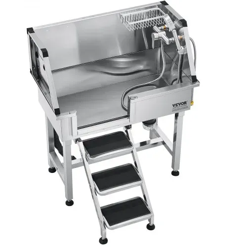 VEVOR Hundewaschstation aus Edelstahl, 870x488x1025 mm Tierpflegewanne mit Ablagetreppe, Wasserhahn, Duschkopf & Seifenhalter, Hundebadewanne, für mittelgroße & kleine Haustiere (linke Tür) – Bild 9