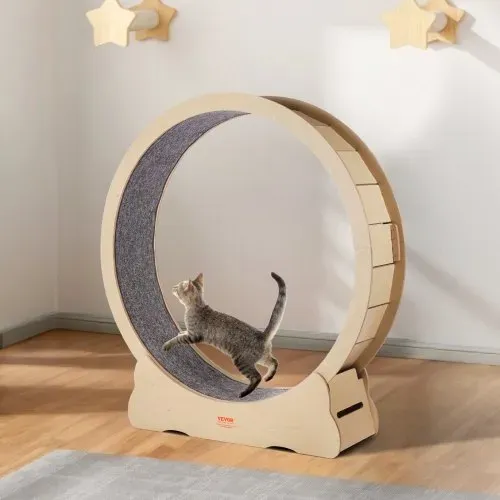 VEVOR Katzenlaufrad aus Holz, 132 cm großes Katzenlaufband für Hauskatzen, Katzenrad mit abnehmbarem Teppich und Katzenangel zum Laufen Trainieren, Sportspielzeuge für die meisten Katzen bis 13 kg – Bild 7
