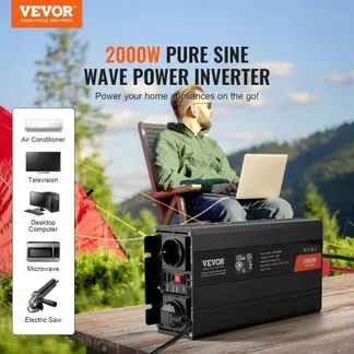 VEVOR Wechselrichter mit reiner Sinuswelle 2000W DC 12V AC 230V Spannungswandler mit 2 AC-Steckdosen 2 USB-Anschlüssen 1 Typ-C-Anschluss LCD-Display und Fernbedienung für mittelgroße Haushaltsgeräte VEVOR Wechselrichter mit reiner Sinuswelle 2000W DC 12V AC 230V Spannungswandler mit 2 AC-Steckdosen 2 USB-Anschlüssen 1 Typ-C-Anschluss LCD-Display und Fernbedienung für mittelgroße Haushaltsgeräte