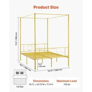 VEVOR Himmelbettrahmen (Full Size), Metallhimmelbett mit minimalistischem Kopfteil & Himmelbett-Design, robuste Stahllattenstütze (rund), Stauraum unter dem Bett, kein Boxspring erforderlich, Gold VEVOR Himmelbettrahmen (Full Size), Metallhimmelbett mit minimalistischem Kopfteil & Himmelbett-Design, robuste Stahllattenstütze (rund), Stauraum unter dem Bett, kein Boxspring erforderlich, Gold