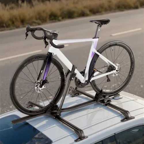 VEVOR Dachfahrradträger 15 kg Tragkraft, aufrechter Fahrraddachträger mit sicherem Verriegelungssystem für die meisten Standard-Querträger, aufrechter Autodachträger für SUV Auto, Schwarz – Bild 7
