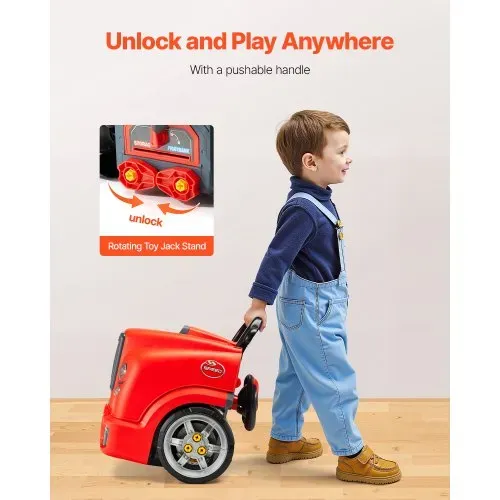 VEVOR Motorspielzeug, 60-teilig, Autoreparaturset für Kinder, mit abnehmbaren Teilen, Lichtern & Geräuschen, Lenkrad & Hupe, Mechaniker-Werkstattset für Kinder für Kleinkinder ab 3 Jahren, Rot – Bild 4