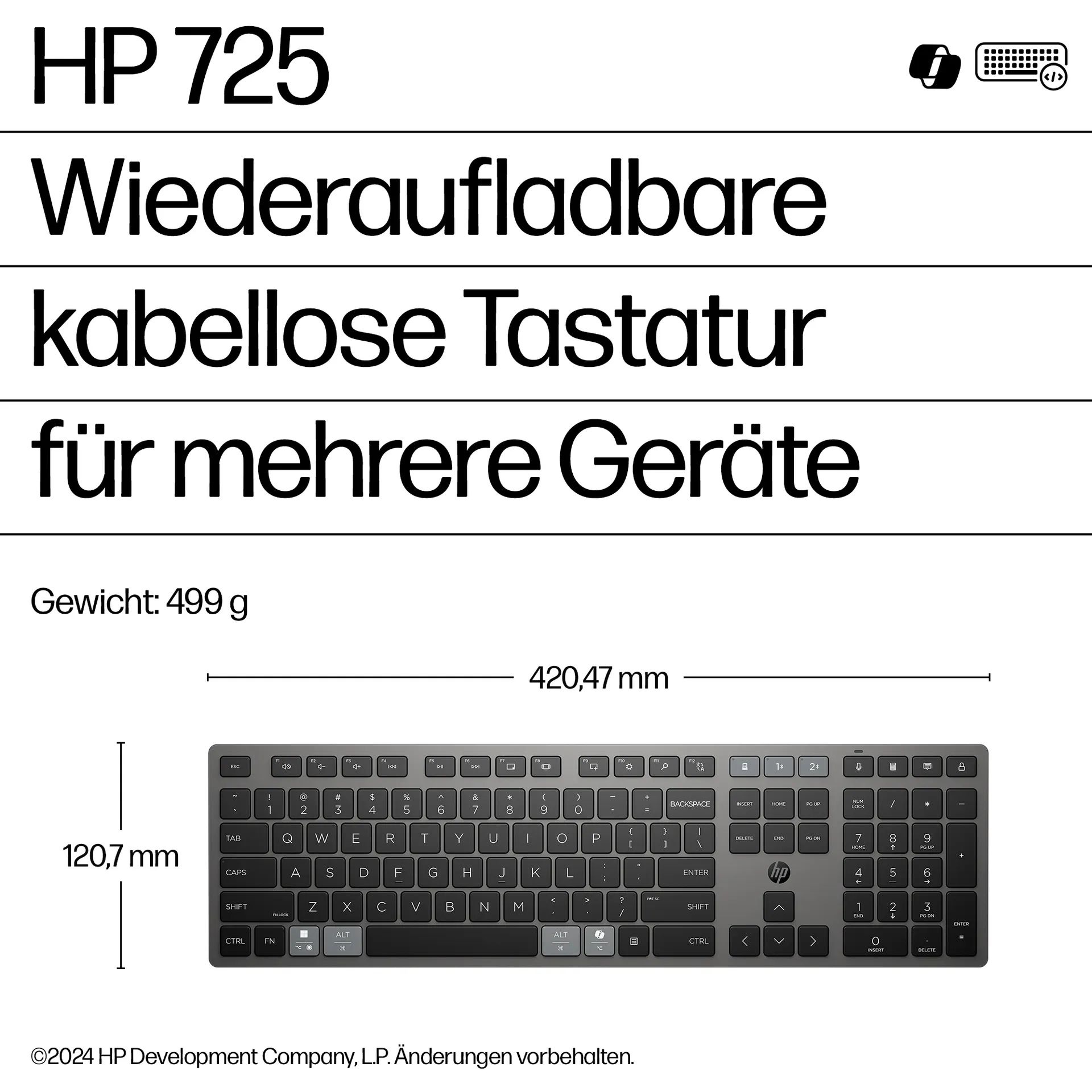 HP 725 Kabellose Tastatur für mehrere Geräte – Bild 4