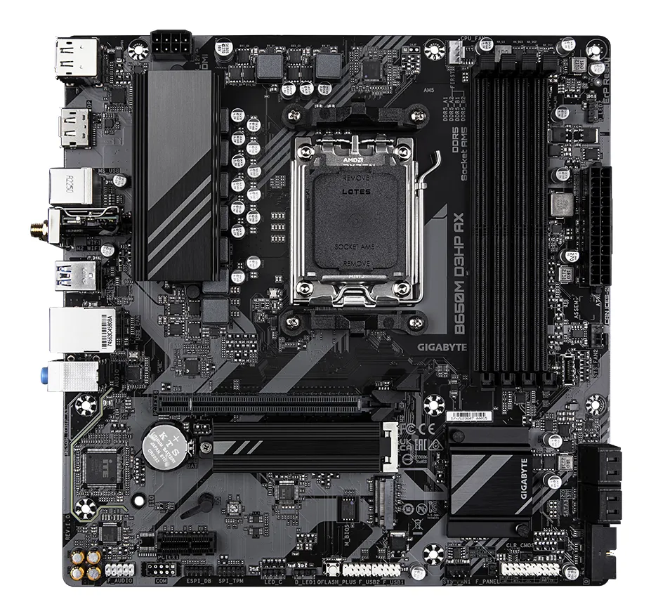 GIGABYTE B650M D3HP AX Mainboard - AMD Ryzen 9000er-Serie, 5+2+2 Phasen VRM, bis zu 8000 MHz DDR5 (OC), 2xPCIe 4.0 M.2, WIFI 6E, 2,5 GbE LAN, USB 3.2 Gen 1 – Bild 2