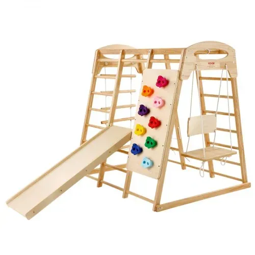 VEVOR Indoor Klettergerüst, 7-in-1 Multifunktional Spielplatz, mit Holz- & Seilleiter, Netzleiter, Schaukel, Kletterstange, Rutsche, Kletterwand, Kletterspielzeug für Kinder im Alter von 2-6 Jahren – Bild 8