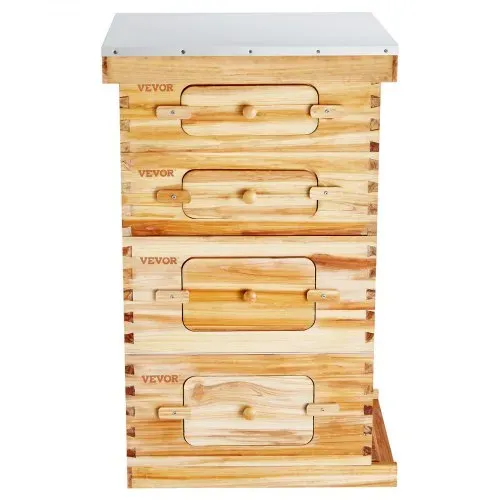VEVOR Bienenstock, 40 Rahmen, Zander Beute, mit Bienenwachs beschichtetes Tannenholz, 2 tiefe + 2 mittelgroße Bienenkästen, Langstroth-Bienenstock-Set, transparente Acrylfenster mit Fundamenten – Bild 9