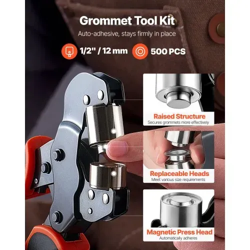 VEVOR Ösenzange Set mit 500 tlg. Ø12mm-Ösen Magnetische Ösenpresse, Ösenstanze aus Stahl mit Magnetkopf Rutschfester Griff Geeignet für Leder Planen Schuhe Bastelarbeiten & Stoff VEVOR Ösenzange Set mit 500 tlg. Ø12mm-Ösen Magnetische Ösenpresse, Ösenstanze aus Stahl mit Magnetkopf Rutschfester Griff Geeignet für Leder Planen Schuhe Bastelarbeiten & Stoff
