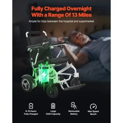 VEVOR Elektrorollstuhl für Erwachsene, 136 kg Tragkraft, faltbarer & leichter motorisierter Rollstuhl, 21 km Reichweite, medizinischer Roller, tragbar für Senioren & Behinderte, 930x590x940 mm – Bild 2