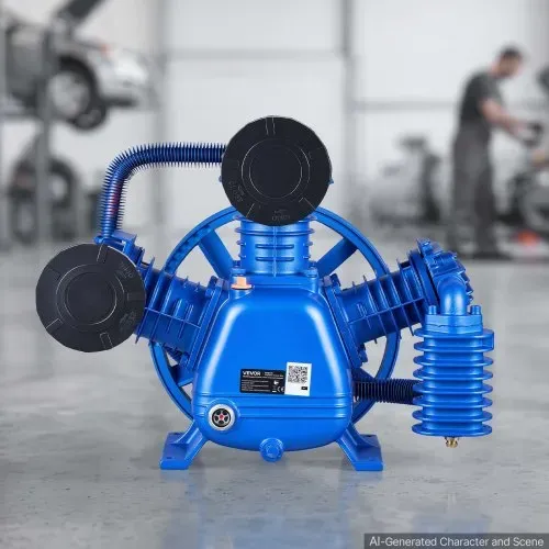 VEVOR Luftkompressor Pumpenkopf 5PS 12bar Druckluft Aggregat 3 Zylinder, Kompressoraggregat für Werkstatt & Garage, Ersatzkopf aus Gusseisen, Zweistufig, 422 L/min Luftdurchsatz, mit Riemenscheibe – Bild 7